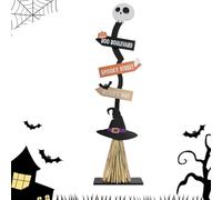 Décoration de balai de sorcière - En bois, panneau d'Halloween, ornement de cour rustique, design moderne, longue durée | Accessoire décoratif effrayant pour fête, intérieur et extérieur, salon, chamb