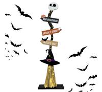 Décoration de Balai Halloween | Halloween en bois alimenté par une batterie | Panneau de Balai de Sorcière Lumineux | Pour Maison Salon Chambre À Coucher Extérieur Jardin Porche Cour Patio Entrée
