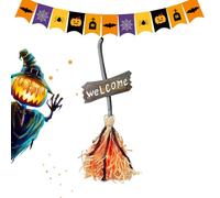 Décoration de balais de sorcière flottants : balai volant d'Halloween éclairé avec son rire, ornement effrayant suspendu | Décoration extérieure pour jardin, entrée, patio arrière