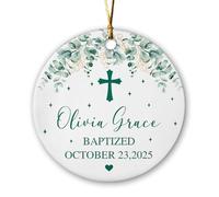 Décoration de baptême de Noël 2025, décoration de Noël baptisée personnalisée, date et nom pour bébé fille garçon, souvenir de baptême vert, cadeau de baptême « God Bless » en céramique pour baptisé