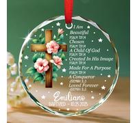 Décoration de baptême personnalisée en verre 2025, décoration souvenir baptisée en croix, cadeaux de Noël pour filleul, filleul, nom/date personnalisé, ornements de baptême pour sapin de Noël