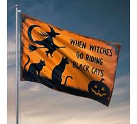 Décoration de bar amusante avec inscription « When Witches Go Riding, Black Cats Follow ». Drapeau décoratif pour chambre à coucher, arrière-cour (30 x 45 cm)