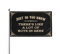 Décoration de bar amusante Just So You Know There'S Like A Lot Of Boys In Here Drapeau Man Cave Decor Drapeaux pour les garçons (30 x 45 cm)