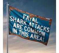 Décoration de bar amusante - Les attaques de requins mortels sont communes dans cette zone ! Drapeau pour décoration de chambre à coucher ou arrière-cour (60 x 90 cm)