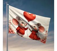 Décoration de bar d'arrière-cour avec deux souris tenant un ballon en forme de cœur. Drapeaux de drapeau, décoration de chambre amusante pour homme (120 x 180 cm)