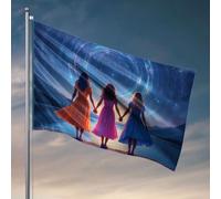 Décoration de bar d'arrière-cour trois filles dans des robes colorées tenant la main sous un ciel étoilé. Drapeaux de drapeau, décoration de chambre amusante pour homme (30 x 45 cm)