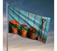 Décoration de bar d'arrière-cour trois plantes en pot avec fleurs oranges. Drapeaux de drapeau, décoration de chambre amusante pour homme (120 x 180 cm)