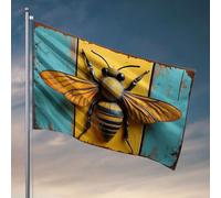Décoration de bar d'arrière-cour Une abeille colorée sur un fond rustique en bois. Drapeau amusant pour décoration de salle de sport (120 x 180 cm)