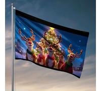 Décoration de bar de jardin avec cinq rennes debout devant un arbre de Noël. Drapeau amusant pour décoration de chambre (30 x 45 cm)