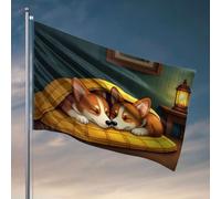 Décoration de bar de sport avec deux chiens endormis sous une couverture jaune drapeaux bizarres adolescents (30 x 45 cm)