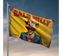 Décoration de bar de sport Bald Willy: The Clown With The Big Smile Flag Men Stuff Welcome Sign For Front Porch Standing (152 x 244 cm)