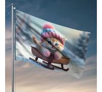 Décoration de bar de sport chaton au pays des merveilles d'hiver sur traîneau, drapeaux de meubles de salle de jeux pour chambre à coucher (60 x 90 cm)