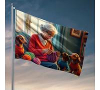 Décoration de bar de sport Grand-mère tricotée avec ses chiots mignons Drapeaux de meubles de salle de jeux pour chambre à coucher (152 x 244 cm)