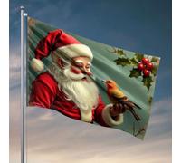 Décoration de bar de sport Père Noël avec un oiseau sur sa main. Drapeau de pêche, accessoires de bateau de pêche, décoration de chambre pour homme (120 x 180 cm)