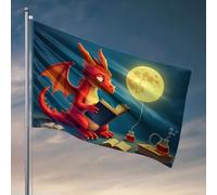 Décoration de bar de sport Un dragon rouge lisant sous une pleine lune. Drapeaux pour adolescents pour dortoirs (120 x 180 cm)