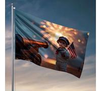 Décoration de bar de sport Un enfant dans une tenue de marin peut contenir un drapeau américain avec des feux d'artifice en arrière-plan. Drapeau de pêche Accessoires de bateau de pêche Décoration de