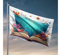 Décoration de bar de sport, une aventure sous-marine dans un livre ouvert, drapeau de meubles de salle de jeux, drapeaux pour chambre à coucher (120 x 180 cm)