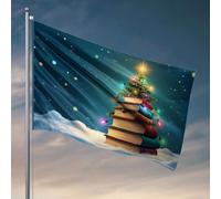 Décoration de bar de sport Une pile de livres forme un arbre de Noël avec des lumières colorées. Drapeau, accessoires de bateau de pêche, décoration de chambre pour homme (152 x 244 cm)