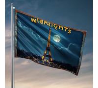 Décoration de bar d'extérieur Tour Eiffel au clair de lune de minuit Drapeau romantique pour décoration de porte de chambre (30 x 45 cm)