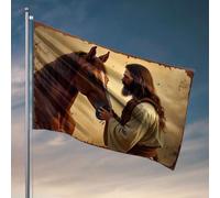 Décoration de bar en plein air « A Man In Ancient Tentire Gentle Touches The Nose Of A Majestic Horse Flag » - Signes d'extérieur et décoration d'été pour la maison (30 x 45 cm)