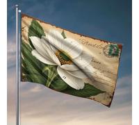 Décoration de bar en plein air - Carte postale vintage avec une fleur blanche avec des feuilles vertes - Drapeaux pour chambre d'adolescentes et de dortoir (30 x 45 cm)