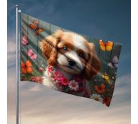 Décoration de bar en plein air - Chiot couronné en papillon - Drapeau de jardin pour dortoir universitaire - Décoration de jardin (152 x 244 cm)