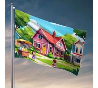 Décoration de bar pour arrière-cour avec deux filles jouant devant une maison rose. Drapeaux amusants pour chambre à coucher pour hommes (152 x 244 cm)