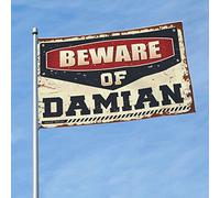 Décoration de bar pour la maison « Beware of Damian » - Drapeau de jardin amusant - Décoration de chambre (120 x 180 cm)