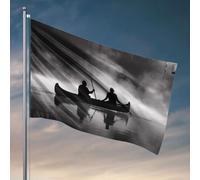 Décoration de bar pour la maison Deux personnes dans un canoë sur un lac brumeux. Drapeau amusant pour dortoir universitaire (30 x 45 cm)