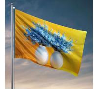 Décoration de bar pour la maison, deux vases blancs avec des fleurs bleues sur un fond jaune. Drapeau amusant pour dortoir universitaire Drapeau cool (30 x 45 cm)