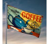 Décoration de bar pour la maison, faire du café, pas la guerre : une théière vintage et une tasse drapeau publicitaire pour adolescent garçon décoration de chambre accessoires pour homme (60 x 90 cm)