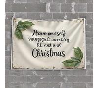 Décoration de bar pour la maison « Have Yourself A Merry Little Christmas » avec feuilles vertes Tapisserie choses pour chambre de garçon Accessoires de bar grotte pour homme (100 x 150 cm)