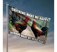 Décoration de bar pour la maison Poulets Make Me Happy. Humans Make My Head Hurt. Drapeau amusant pour dortoir universitaire (152 x 244 cm)