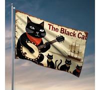 Décoration de bar pour la maison The Black Cat Serenade : un drapeau d'aventure musicale nautique pour adolescent garçon décoration de chambre accessoires pour homme (120 x 180 cm)