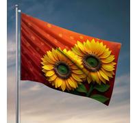 Décoration de bar pour la maison tournesols sur fond rouge avec petites fleurs. Drapeau amusant pour dortoir universitaire Drapeau cool (60 x 90 cm)