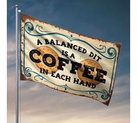 Décoration de bar pour la maison, un régime équilibré est un café dans chaque main. Drapeau amusant pour dortoir universitaire (30 x 45 cm)