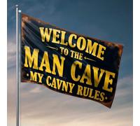 Décoration de bar pour la maison, Welcome To The Man Cave: My Cavern Rules Drapeaux cool Dortoir Décoration de chambre à coucher (120 x 180 cm)