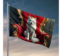 Décoration de bar vintage « A Courwned White Wolf Sits Majestically on An Ornate Throne » Drapeau extérieur Patio Décor RV Drapeau (152 x 244 cm)