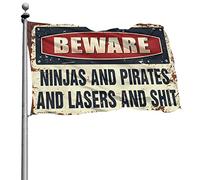 Décoration de bar vintage Ninjas et pirates et lasers et drapeau d'avertissement $Hit Décoration de bar pour la maison Printemps Jardin Drapeau (30 x 45 cm)