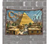 Décoration de bar vintage Pyramides dorées du Caire : une tapisserie moderne paysage urbain cool choses pour votre chambre petite tapisserie murale (100 x 150 cm)