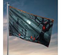 Décoration de bar vintage Un robot argenté se tient devant un arbre hanté sous un drapeau de pleine lune - Drapeaux muraux amusants pour terrasse - 60 x 90 cm