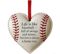 Décoration de baseball en forme de cœur avec coutures rouges et gravure pour noms, dates ou mots commémoratifs courts (baseball)