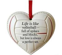 Décoration de baseball en forme de cœur avec surpiqûres rouges et gravure pour noms, dates ou mots commémoratifs courts (volley-ball)