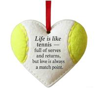 Décoration de baseball en forme de cœur avec surpiqûres rouges et gravure pour noms, dates ou mots commémoratifs courts (tennis)