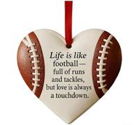 Décoration de baseball en forme de cœur avec surpiqûres rouges et gravure pour noms, dates ou mots commémoratifs courts (rugby)