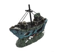 Décoration de bateau de guerre en résine pour aquarium avec chambres de natation et espace de ventilation pour aménagement paysager et environnement aquatique (09 petit bateau)