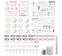 Décoration de bougies de communion avec tatouages, croix et décorations en bois 4 tatouages pour bougies et 30 décorations en bois, idéal pour occasions spéciales Design unique et impressionn