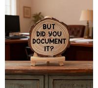 Décoration de bureau « But Did You Document It » - Tranches de bois - Décoration d'intérieur amusante - Accessoires de bureau pour étagère - Panneaux en bois avec support - Décoration de bureau pour