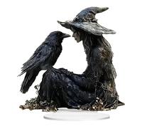 Décoration de bureau d'Halloween, décoration de table effrayante 2D acrylique gothique sorcière corbeau ornement léger, panneau artistique transparent, décoration d'intérieur saisonnière 15 x 15 x 1