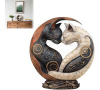 Décoration de bureau en forme de chat noir et blanc Yin Yang, statue de chat noir et blanc sculptée à la main de 6 pouces, sculpture figurines chats,for bibliothèque, bureau, table, décoration.(1pcs)